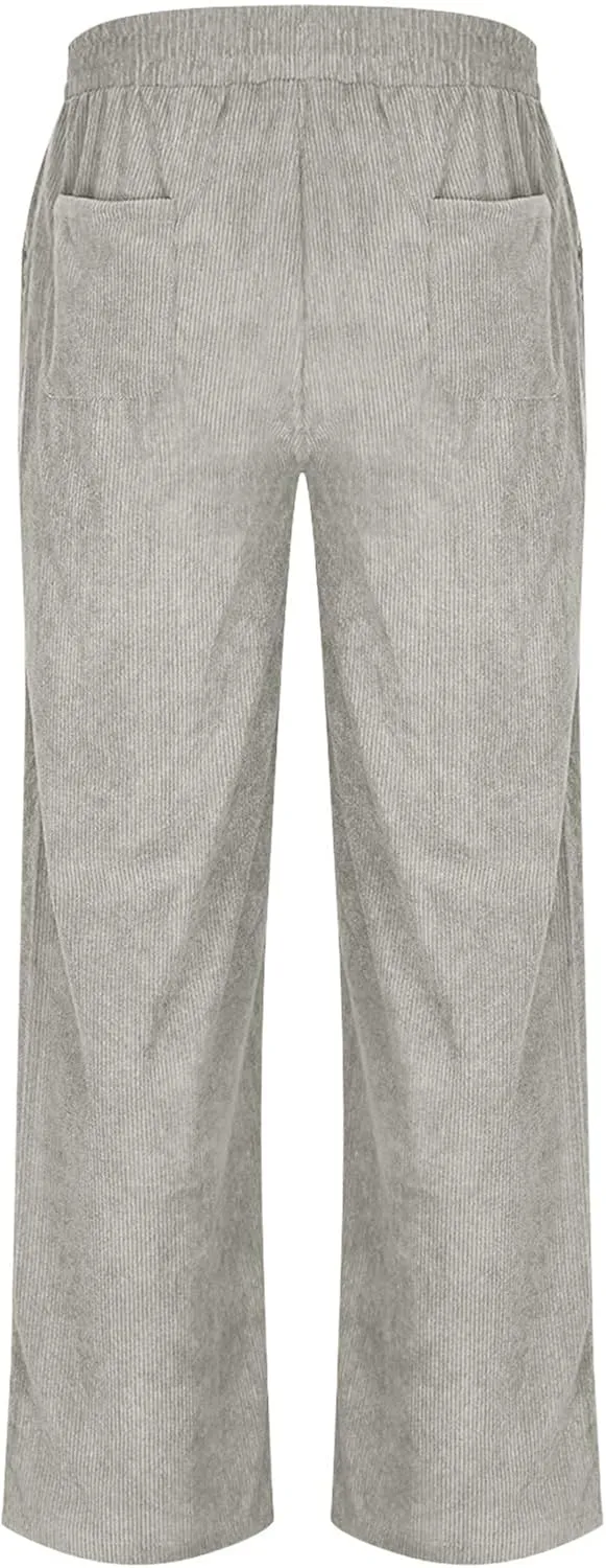 Men's Corduroy Lounge Pants Casual Drawstring Elastic Waist Straight Leg Joggers Going Out Sweatpants with Pockets