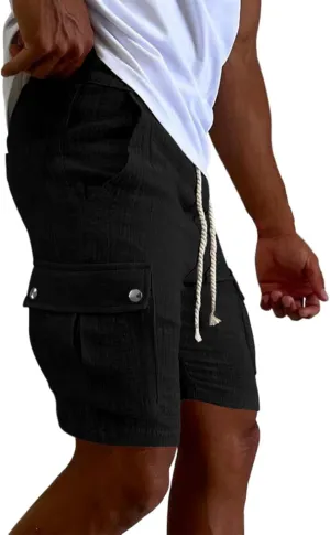 Mens Cotton Cargo Hiking Shorts Lightweight Ripstop Work Utility Shorts Stretch Drawstring Sport Casual Jogger Sweat Shorts