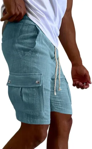 Mens Cotton Cargo Hiking Shorts Lightweight Ripstop Work Utility Shorts Stretch Drawstring Sport Casual Jogger Sweat Shorts
