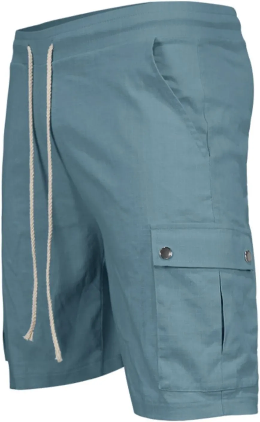 Mens Cotton Cargo Hiking Shorts Lightweight Ripstop Work Utility Shorts Stretch Drawstring Sport Casual Jogger Sweat Shorts
