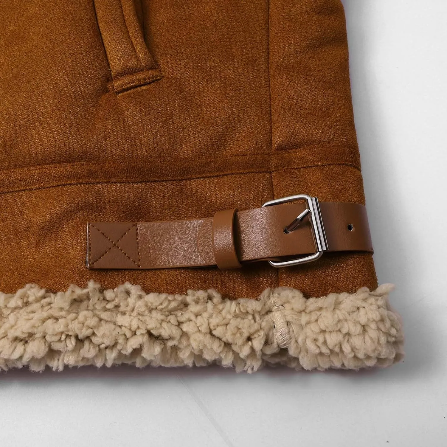Men's Cropped Winter Sherpa Jacket Casual Suede Leather Windbreaker Trench Coat Thermal Fleece Lined Bomber Jacket
