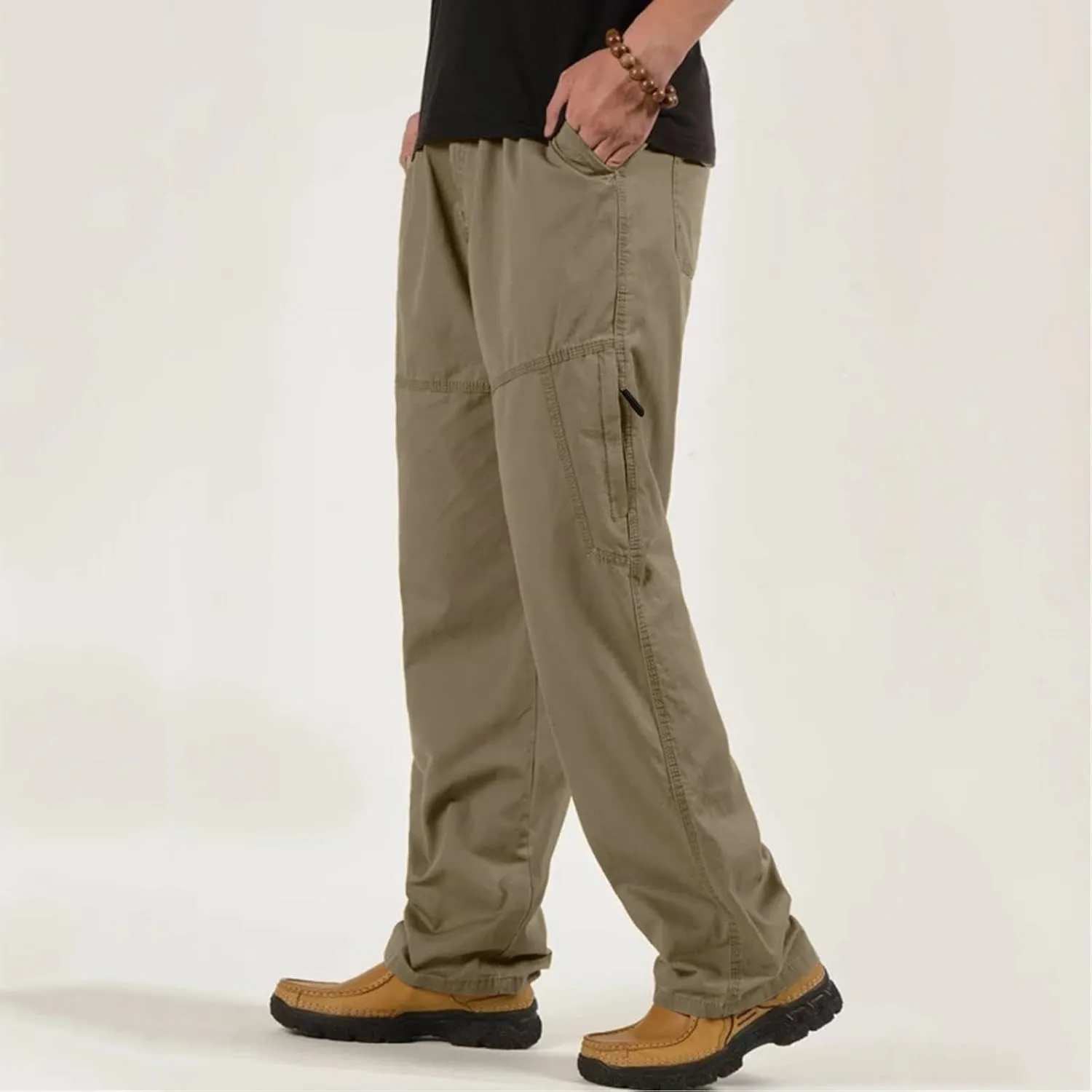 Mens Fashion Casual Loose Plus Size Pocket Lace Up Elastic Waist Pants Trousers Men Summer Pants