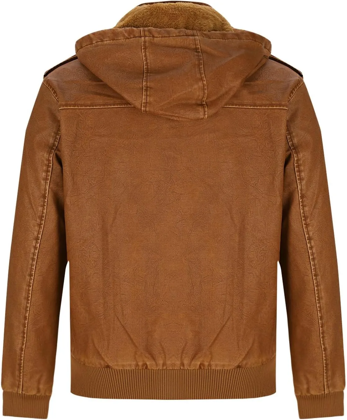 Men's Faux Leather Hooded Jacket Winter Fleece Lined Moto Vintage Bomber Hoodie Motorcycle Jacket Windproof Outerwear