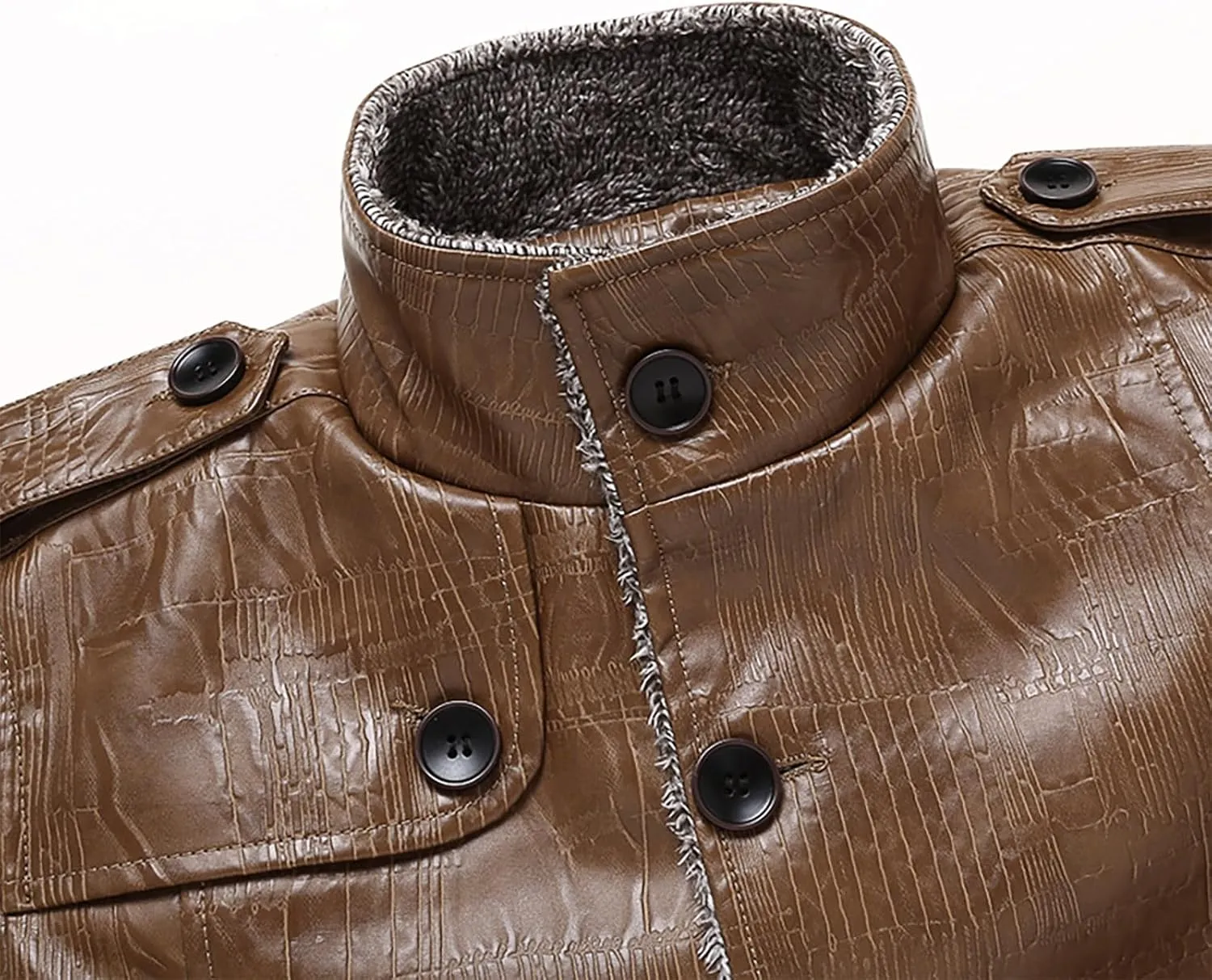 Mens Faux Leather Jacket, Fleece Lined Sherpa Fall Winter Warmer Windbreaker, Motorcycle Biker Bomber Coat Outwear