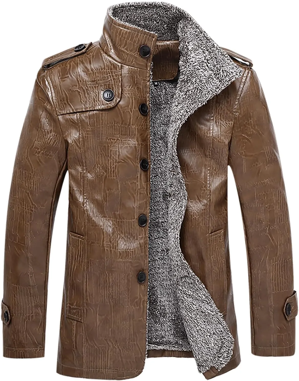 Mens Faux Leather Jacket, Fleece Lined Sherpa Fall Winter Warmer Windbreaker, Motorcycle Biker Bomber Coat Outwear