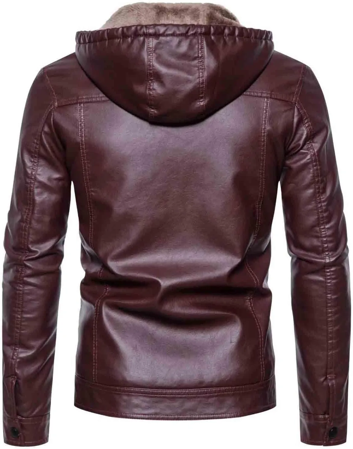 Men's Faux Leather Jacket Warm Fleece Lined Hooded Bomber Jacket Sherpa Causal Thicken Outdoor Biker Jacket Outerwear