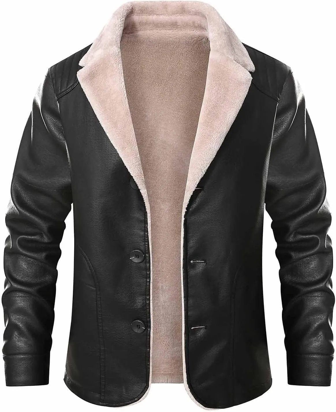 Men's Faux Leather Trucker Jackets Winter Sherpa Lined Bomber Jacket Lapel Collar Warm Causal Thick Motorcycle Coat