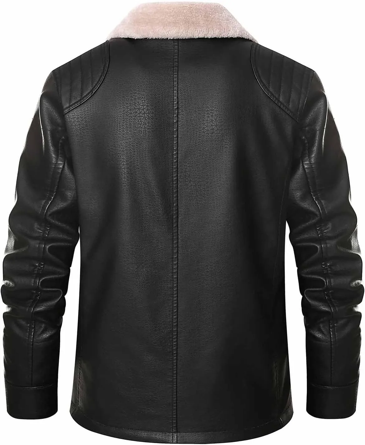 Men's Faux Leather Trucker Jackets Winter Sherpa Lined Bomber Jacket Lapel Collar Warm Causal Thick Motorcycle Coat