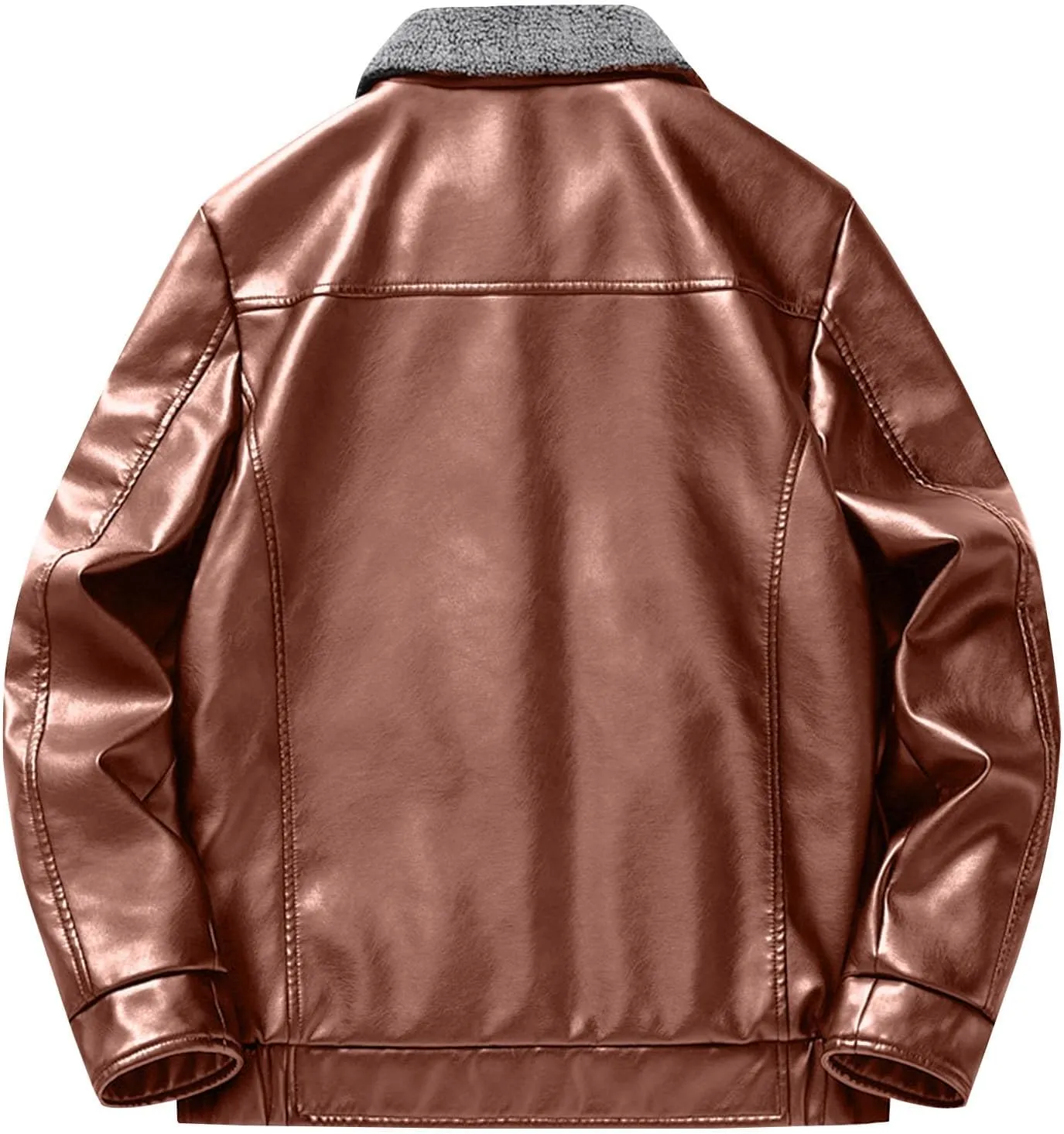 Men’s Fleece Lined Bomber Jacket Faux Leather Causal Autumn Winter Moto Coat Zipper Winter Warm Sherpa Outerwear