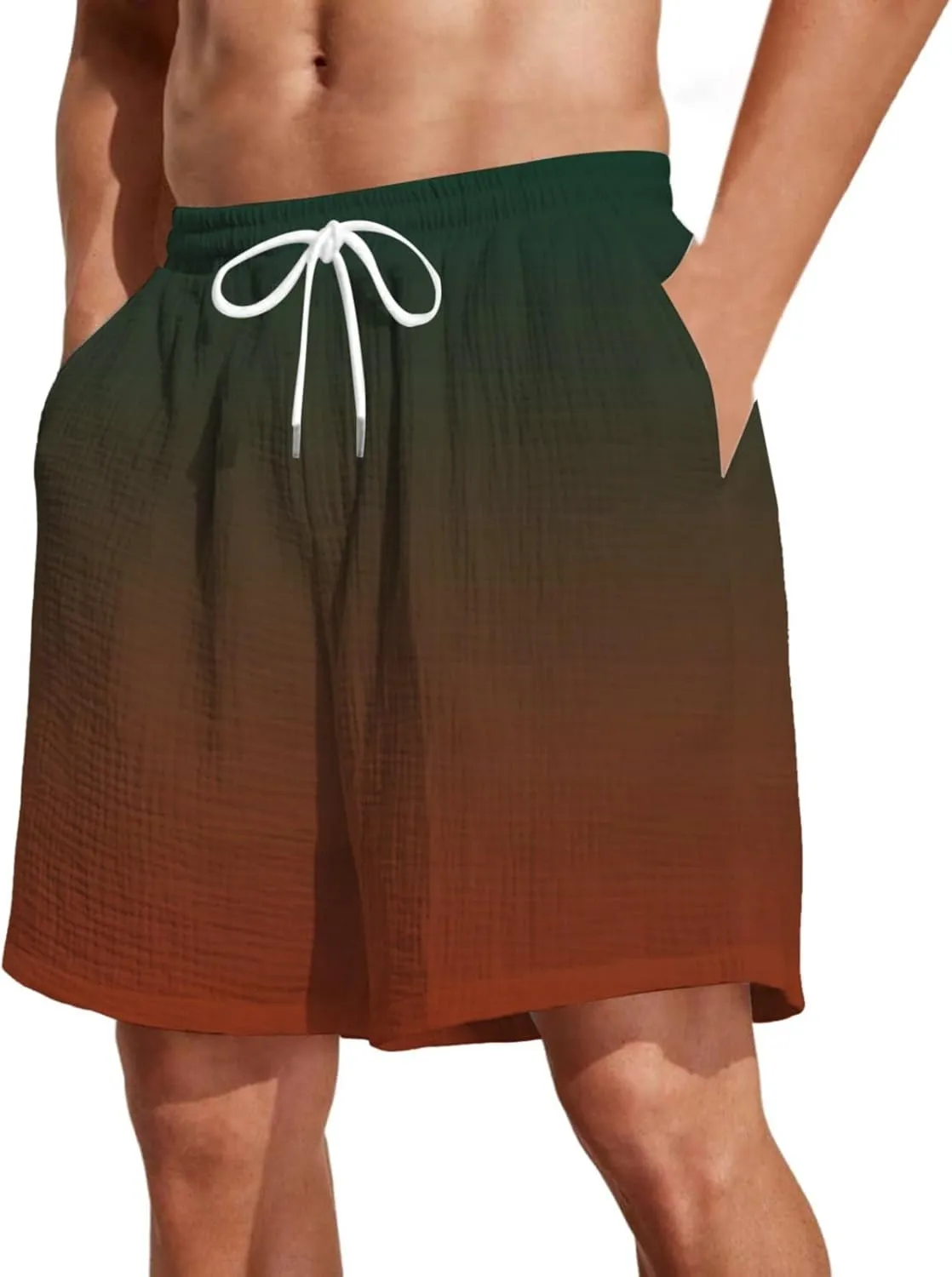 Men's Gradient Shorts Retro Summer Boho Beach Pants Elastic Waist Drawstring Baggy Comfy Shorts with Pocket Plus Size