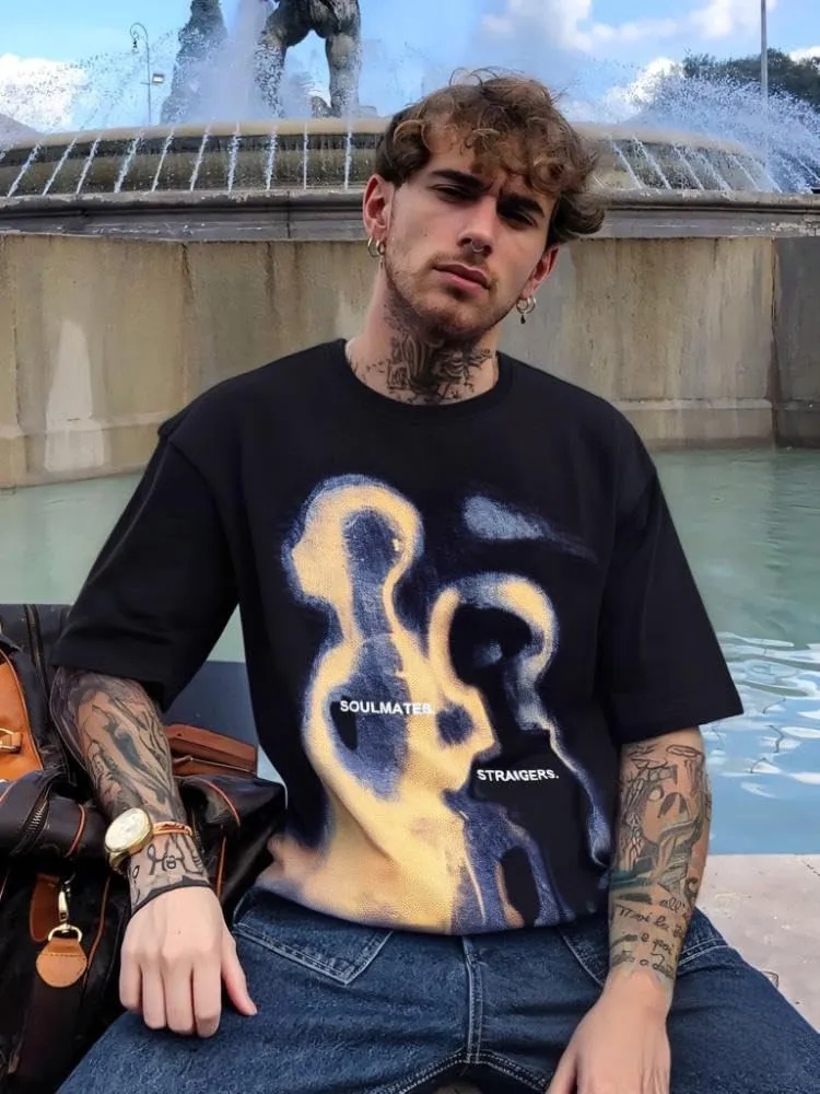 Mens Graphic Tees Oversized Cotton T-Shirt Summer Vintage Streetwear Y2K Shirts Unisex Tshirts