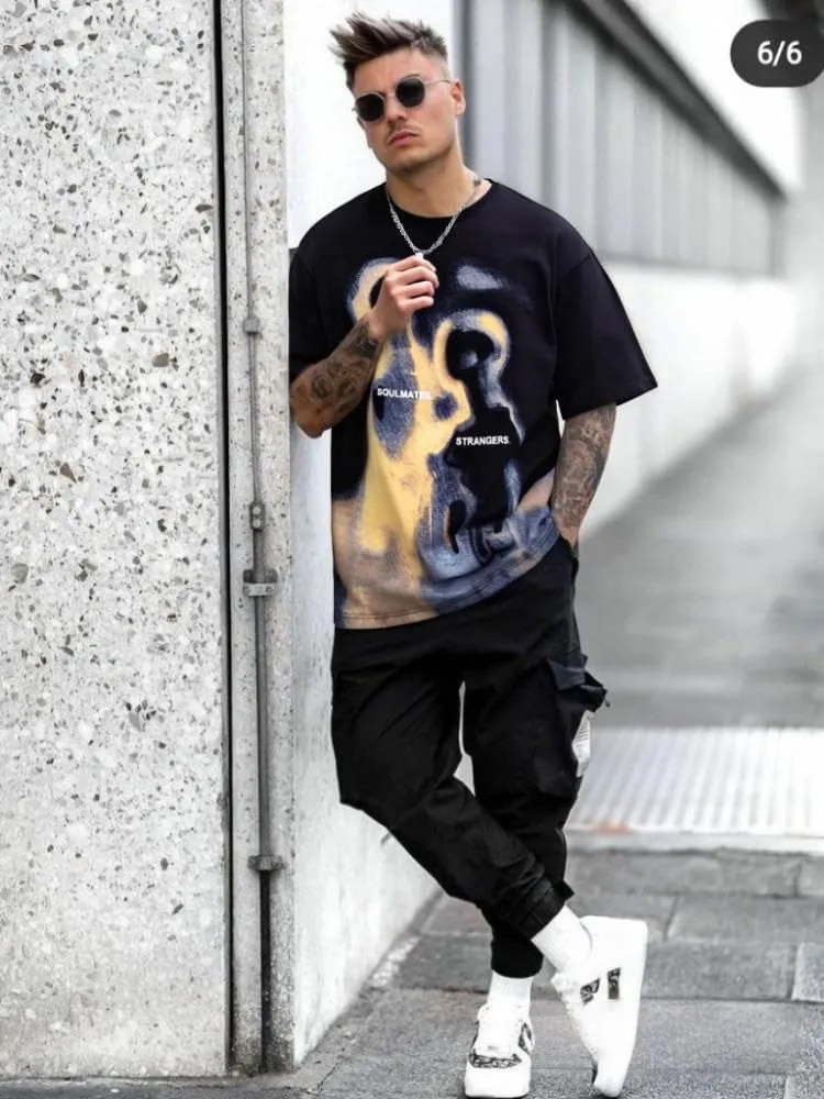 Mens Graphic Tees Oversized Cotton T-Shirt Summer Vintage Streetwear Y2K Shirts Unisex Tshirts