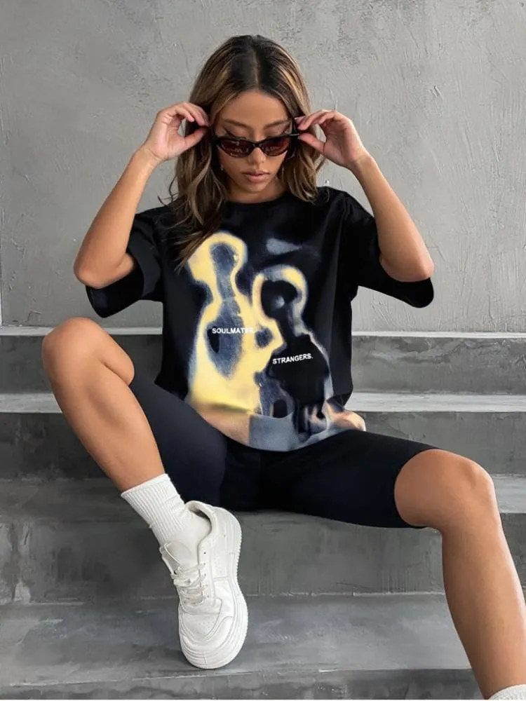 Mens Graphic Tees Oversized Cotton T-Shirt Summer Vintage Streetwear Y2K Shirts Unisex Tshirts