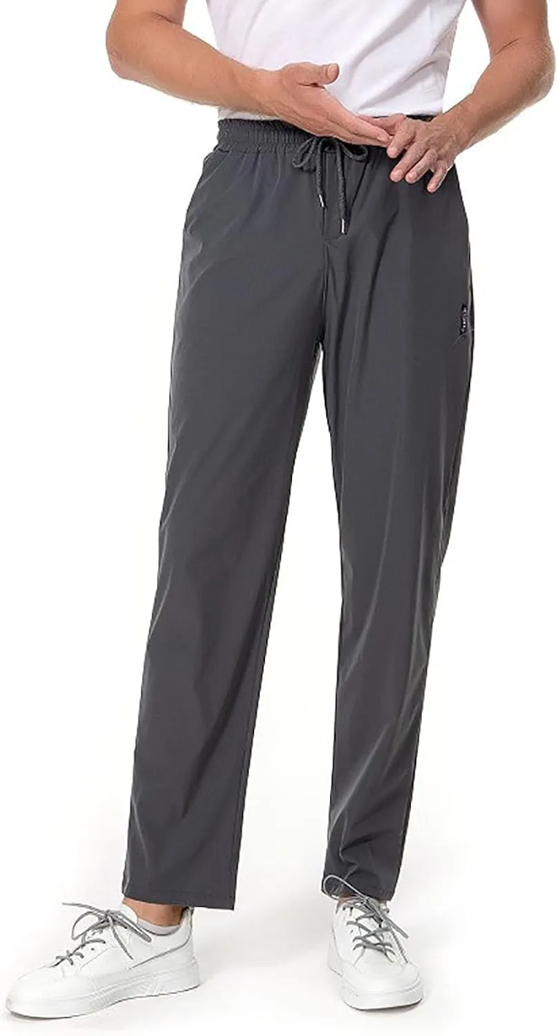 Mens Ice Silk Quick Drying High Spring Outdoor Sweatpants Drawstring Stretch Pants Glitter