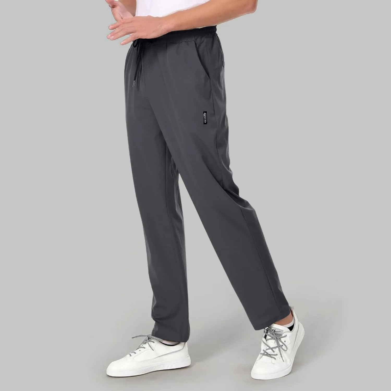 Mens Ice Silk Quick Drying High Spring Outdoor Sweatpants Drawstring Stretch Pants Glitter