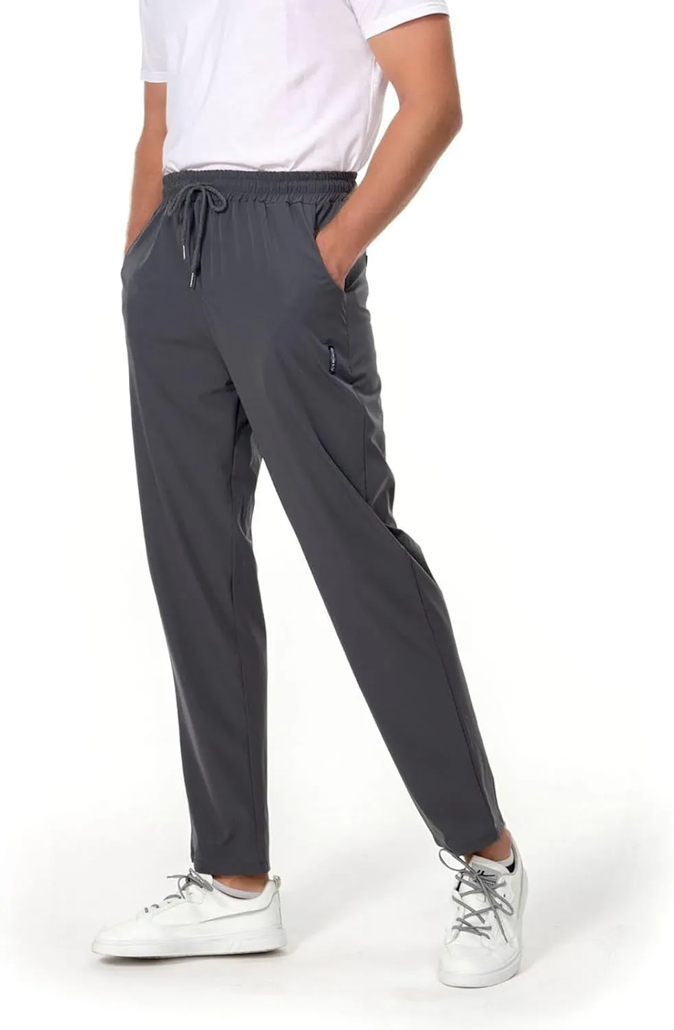 Mens Ice Silk Quick Drying High Spring Outdoor Sweatpants Drawstring Stretch Pants Glitter