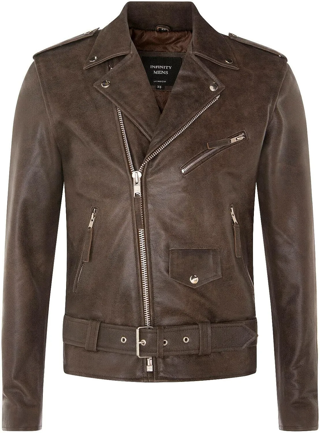 Men's Leather Brando Biker Jacket Rock Motorcycle Retro Hide Biker Jacket