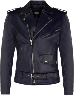 Men's Leather Brando Biker Jacket Rock Motorcycle Retro Hide Biker Jacket