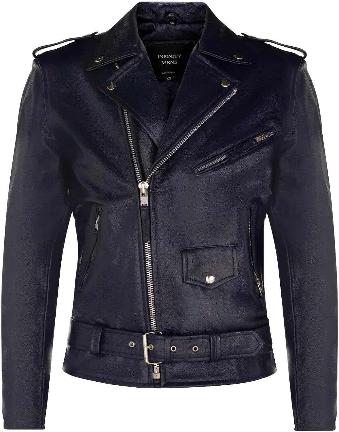 Men's Leather Brando Biker Jacket Rock Motorcycle Retro Hide Biker Jacket
