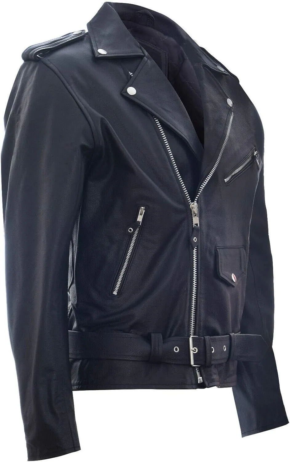 Men's Leather Brando Biker Jacket Rock Motorcycle Retro Hide Biker Jacket