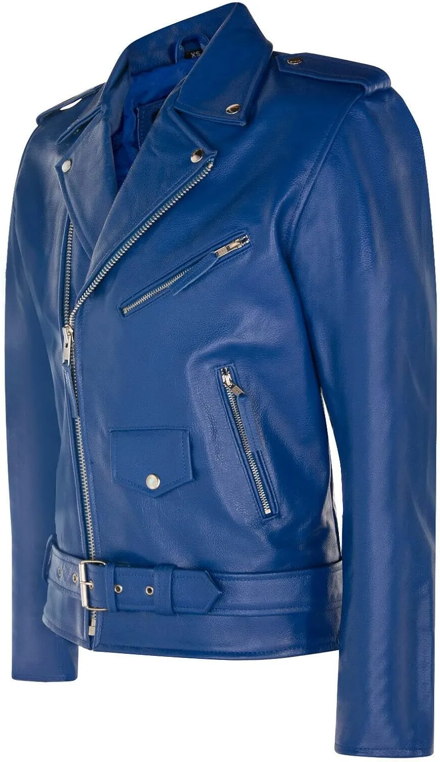 Men's Leather Brando Biker Jacket Rock Motorcycle Retro Hide Biker Jacket