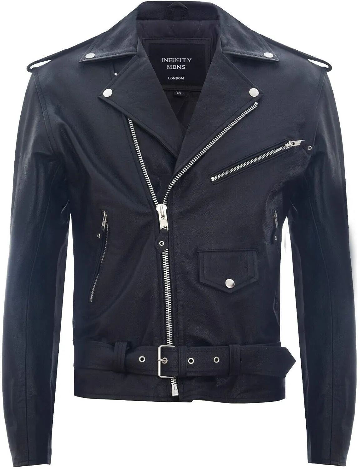 Men's Leather Brando Biker Jacket Rock Motorcycle Retro Hide Biker Jacket