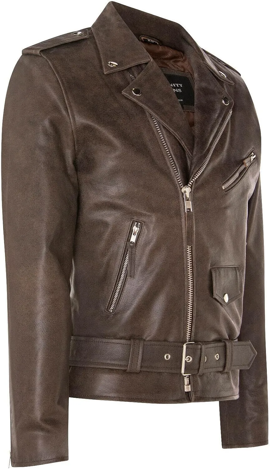 Men's Leather Brando Biker Jacket Rock Motorcycle Retro Hide Biker Jacket