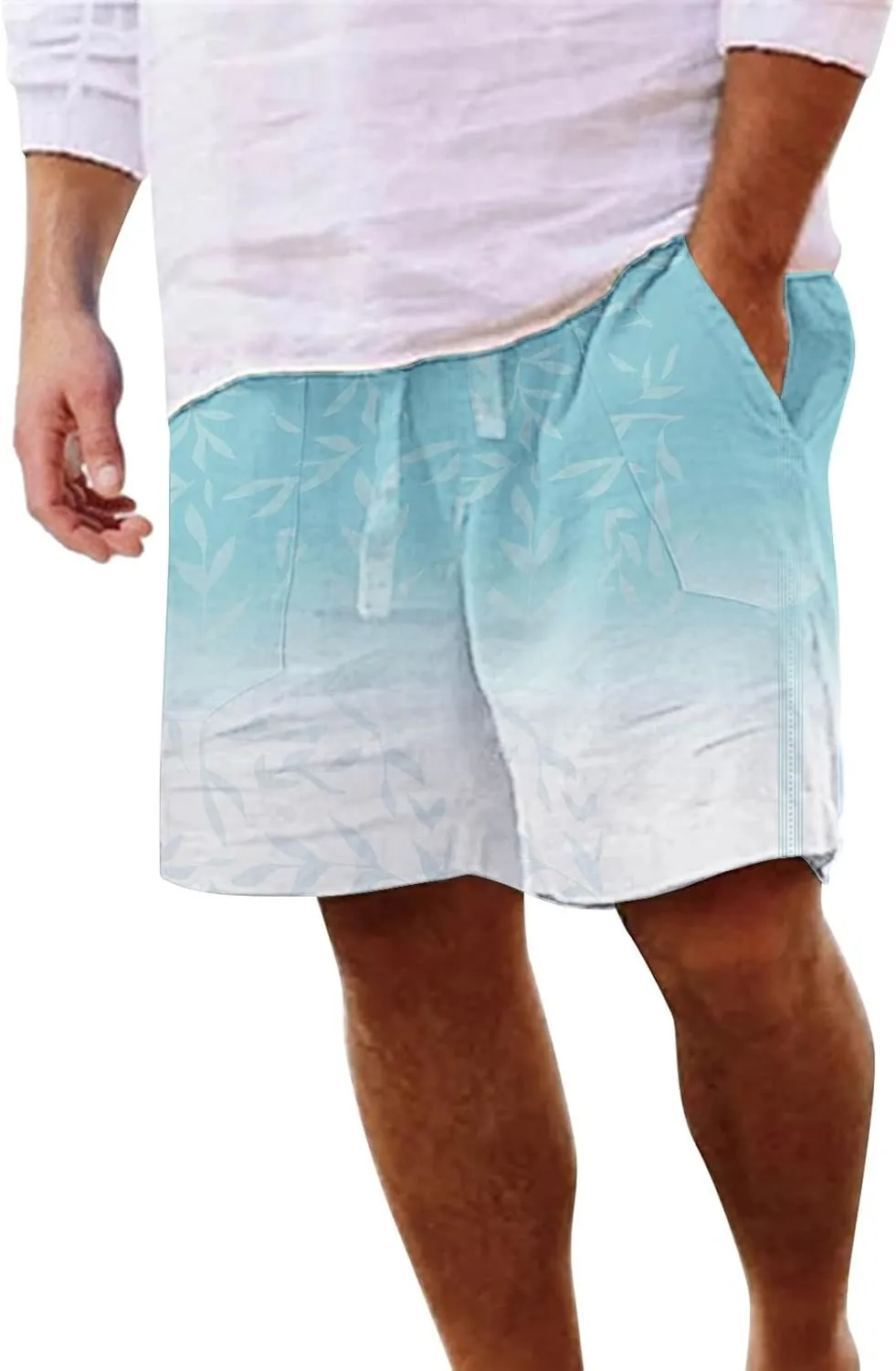 Men's Linen Shorts 2025 Summer Hawaii Travel Holiday Beach Pants Casual Elastic Waist Drawstring Clothes with Pockets
