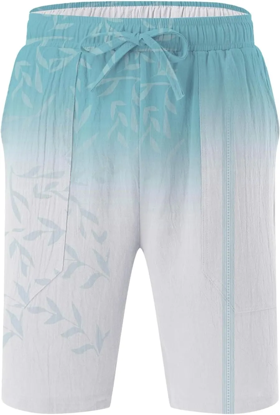 Men's Linen Shorts 2025 Summer Hawaii Travel Holiday Beach Pants Casual Elastic Waist Drawstring Clothes with Pockets