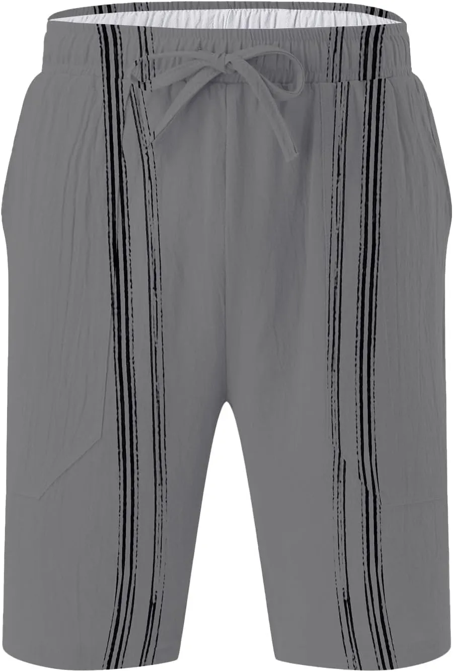 Men's Linen Shorts 2025 Summer Hawaii Travel Holiday Beach Pants Casual Elastic Waist Drawstring Clothes with Pockets