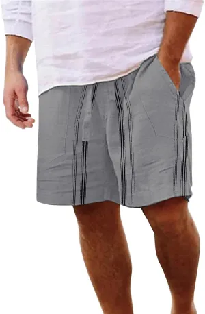 Men's Linen Shorts 2025 Summer Hawaii Travel Holiday Beach Pants Casual Elastic Waist Drawstring Clothes with Pockets
