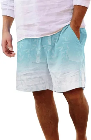 Men's Linen Shorts 2025 Summer Hawaii Travel Holiday Beach Pants Casual Elastic Waist Drawstring Clothes with Pockets