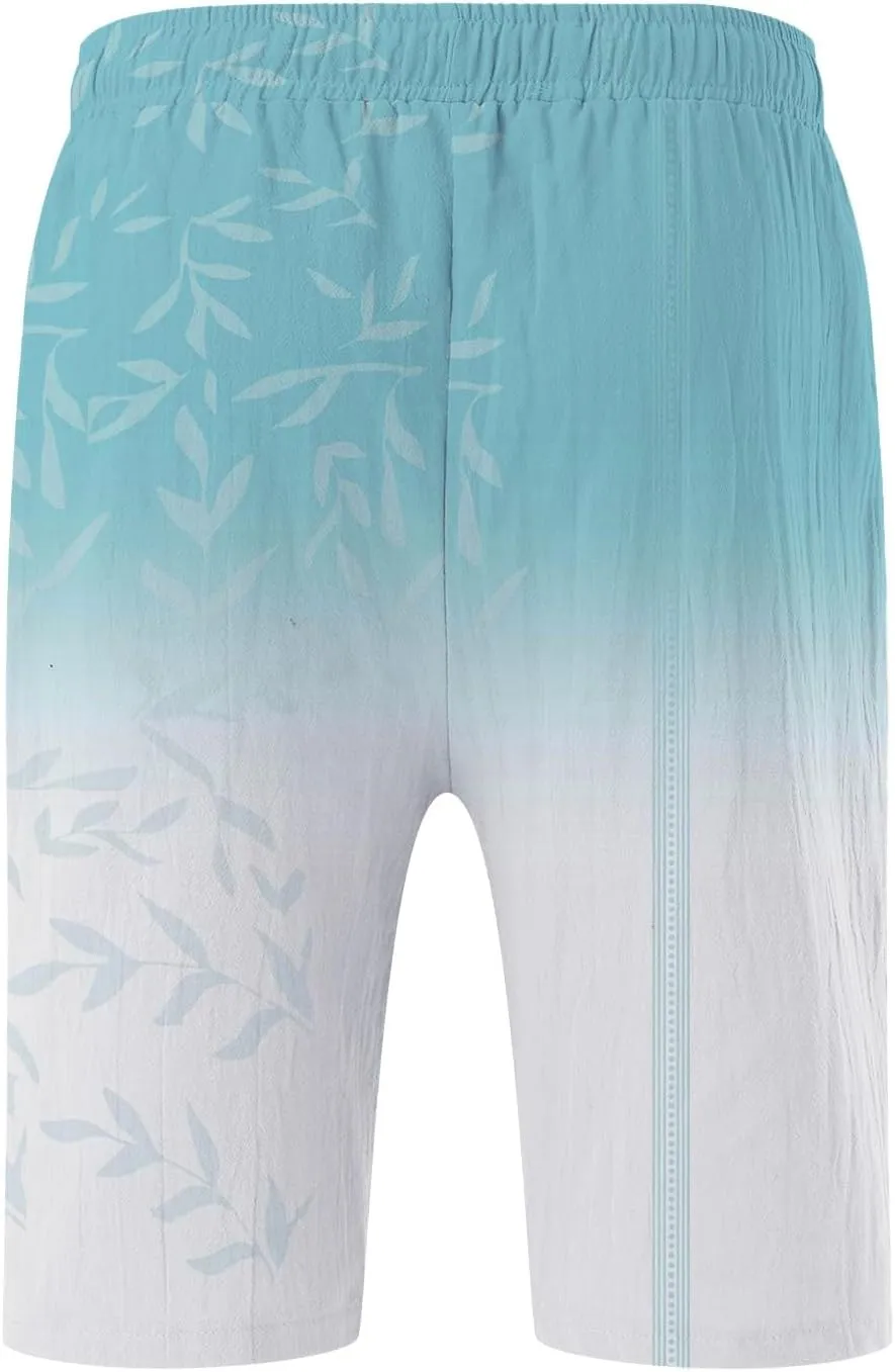 Men's Linen Shorts 2025 Summer Hawaii Travel Holiday Beach Pants Casual Elastic Waist Drawstring Clothes with Pockets
