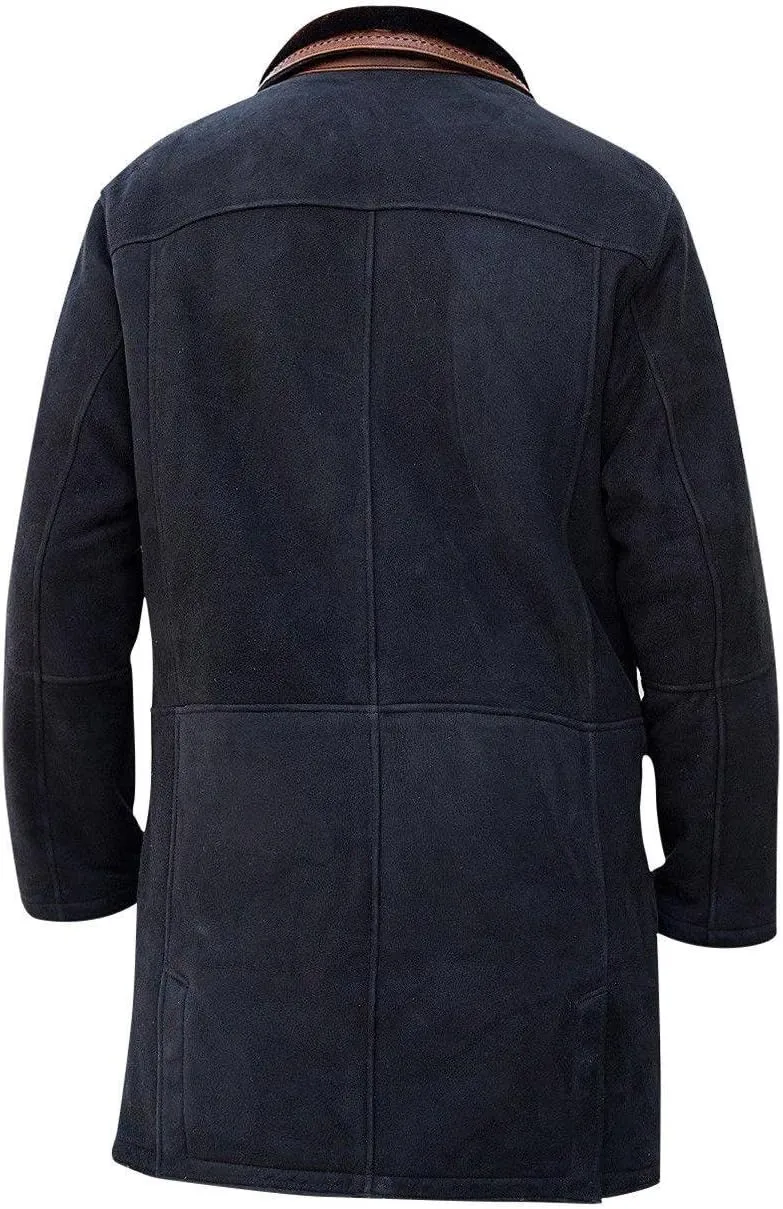 Mens Long-mire Sheriff Walt Robert Taylor Brown Suede Leather Coat Jacket Men