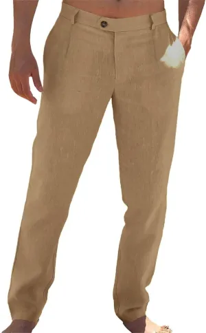 Men's Loose Dress Pants Wrinkle Free Straight Leg Summer Office Long Pant Soft Classic Fit Wide Beach Yoga Trousers