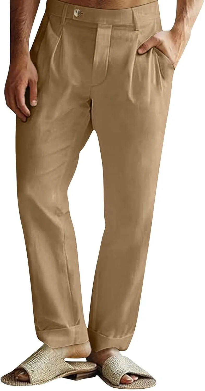 Men's Loose Dress Pants Wrinkle Free Straight Leg Summer Office Long Pant Soft Classic Fit Wide Beach Yoga Trousers