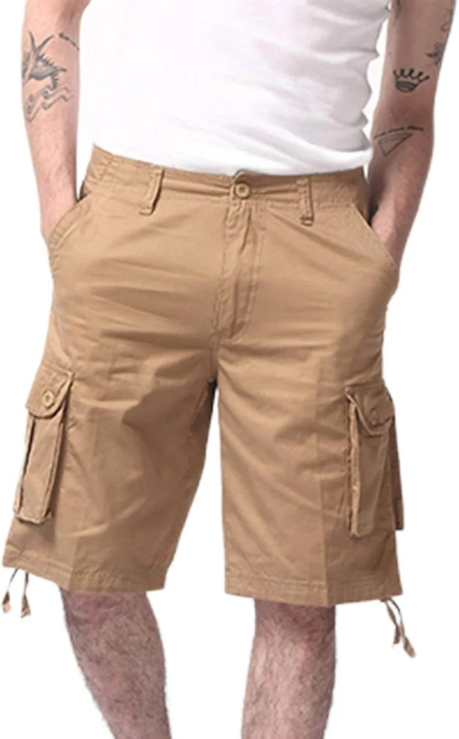 Mens Outdoor Shorts Trendy Plus Size Multiple Pockets Button Zipper up Cargo Shorts Casual Business Baggy Short Pants