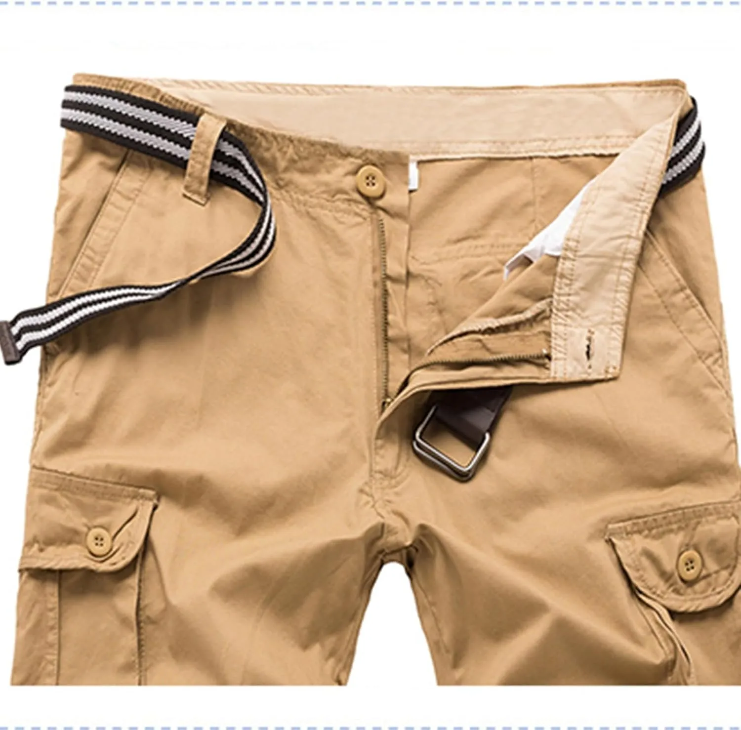 Mens Outdoor Shorts Trendy Plus Size Multiple Pockets Button Zipper up Cargo Shorts Casual Business Baggy Short Pants