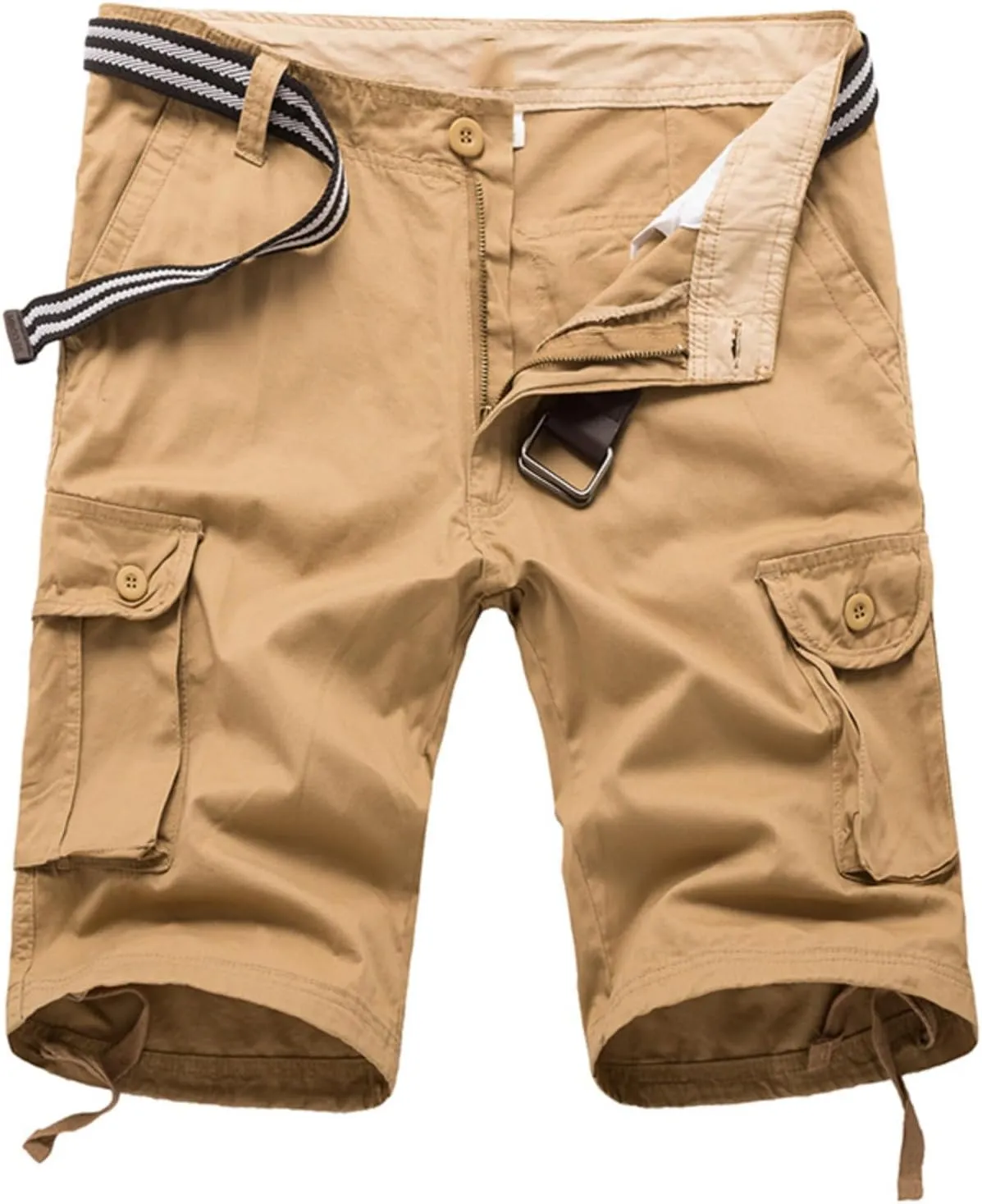 Mens Outdoor Shorts Trendy Plus Size Multiple Pockets Button Zipper up Cargo Shorts Casual Business Baggy Short Pants