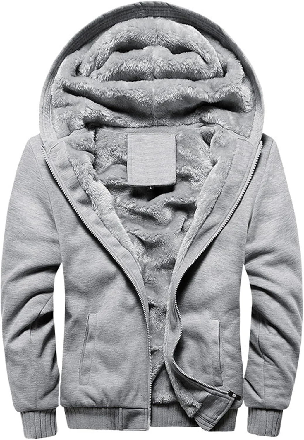 Mens Plus Velvet Padded Hooded Jackets Zip up Long Sleeve Coats Fashion Casual Warm Winter Fleece Thick Tops