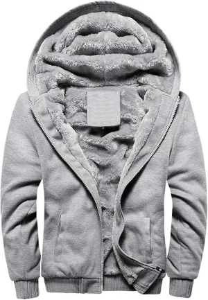 Mens Plus Velvet Padded Hooded Jackets Zip up Long Sleeve Coats Fashion Casual Warm Winter Fleece Thick Tops