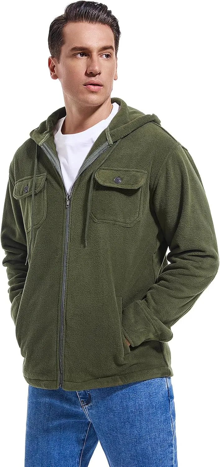 Men's Polar Fleece Jacket Zip Up Hoodies Long Sleeve Casual Soft Outdoor Jacket for Men
