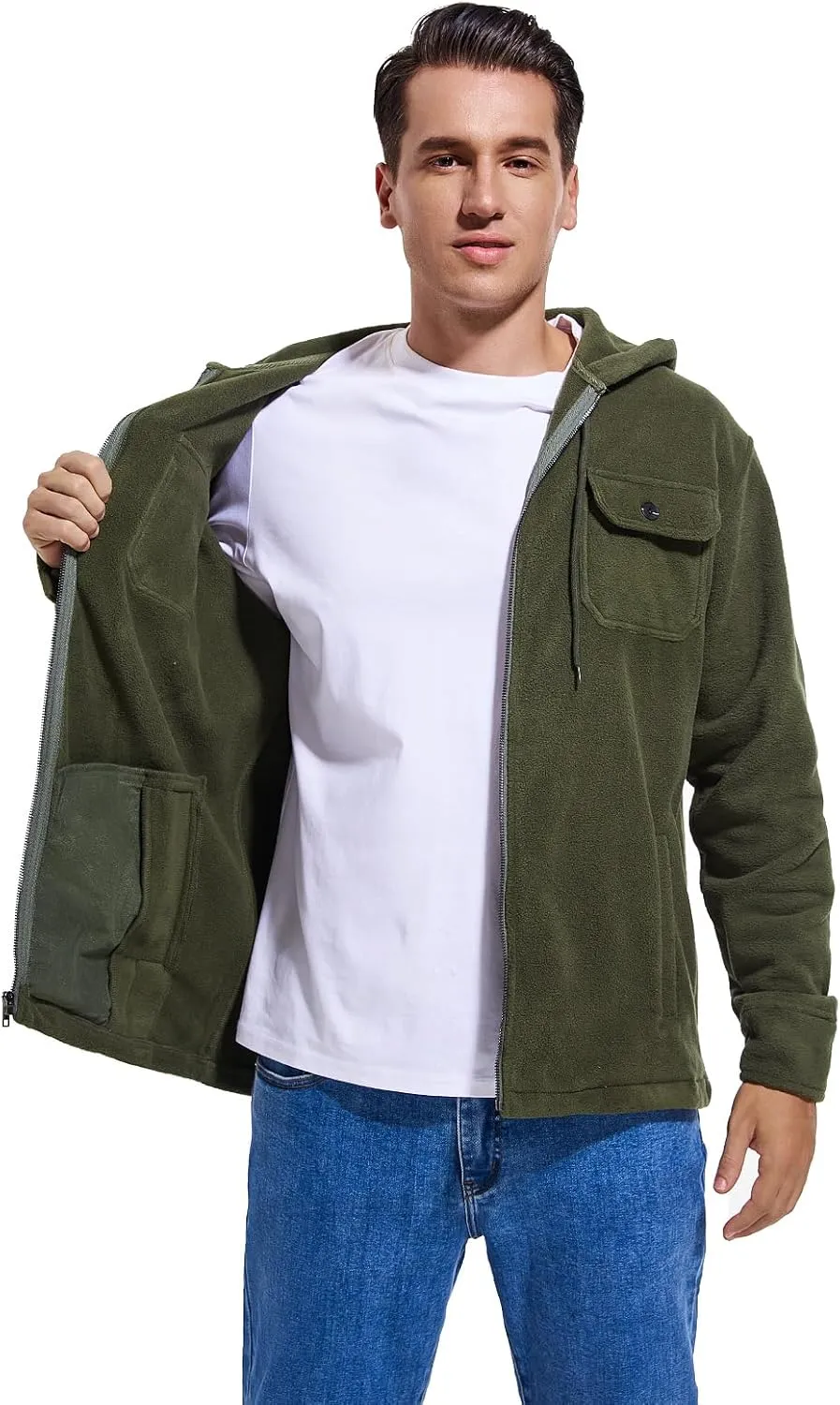 Men's Polar Fleece Jacket Zip Up Hoodies Long Sleeve Casual Soft Outdoor Jacket for Men