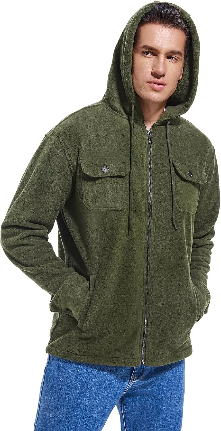 Men's Polar Fleece Jacket Zip Up Hoodies Long Sleeve Casual Soft Outdoor Jacket for Men