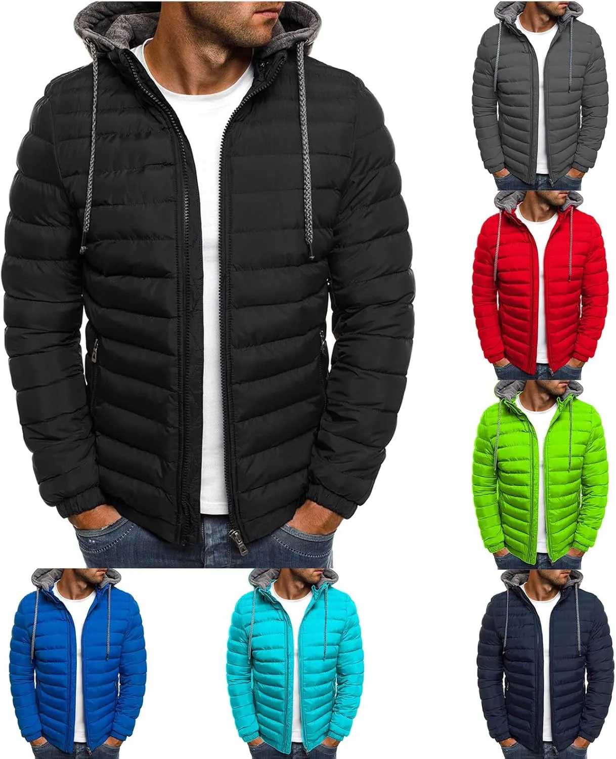 Mens Puffer Jackets Hooded Down Jacket Lightweight Waterproof Jacket Coat Zip Up Hoodies Slim Fit SweatShirt