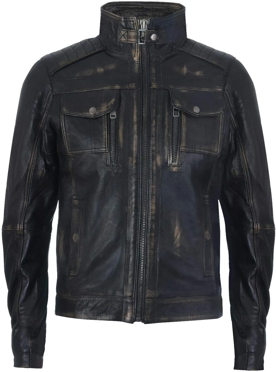 Men's Racer Vintage100% Leather Retro Biker Jacket Distressed Motorcycle