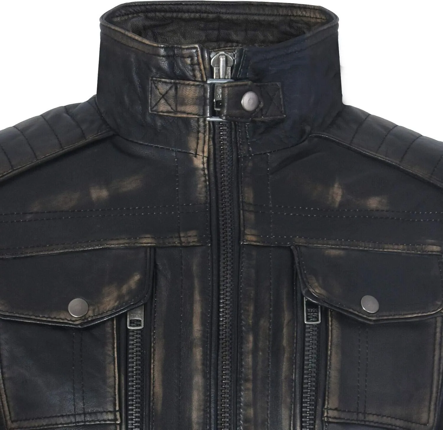 Men's Racer Vintage100% Leather Retro Biker Jacket Distressed Motorcycle