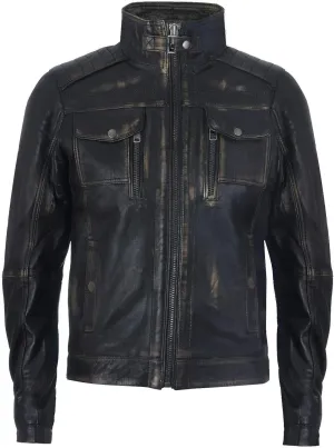 Men's Racer Vintage100% Leather Retro Biker Jacket Distressed Motorcycle