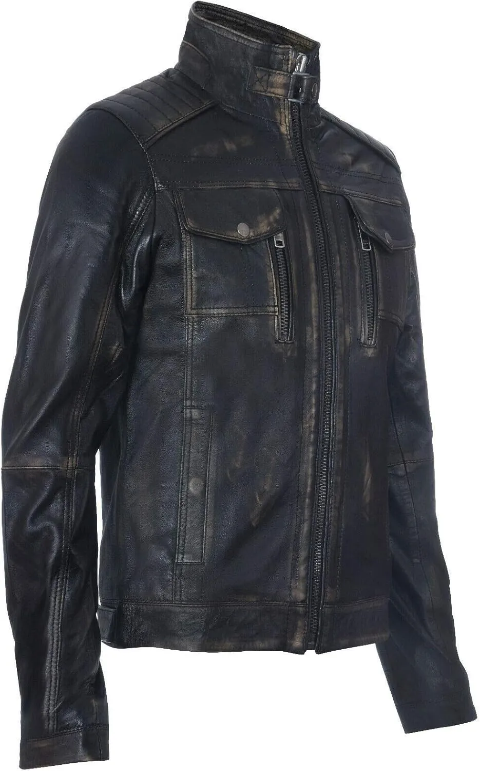 Men's Racer Vintage100% Leather Retro Biker Jacket Distressed Motorcycle