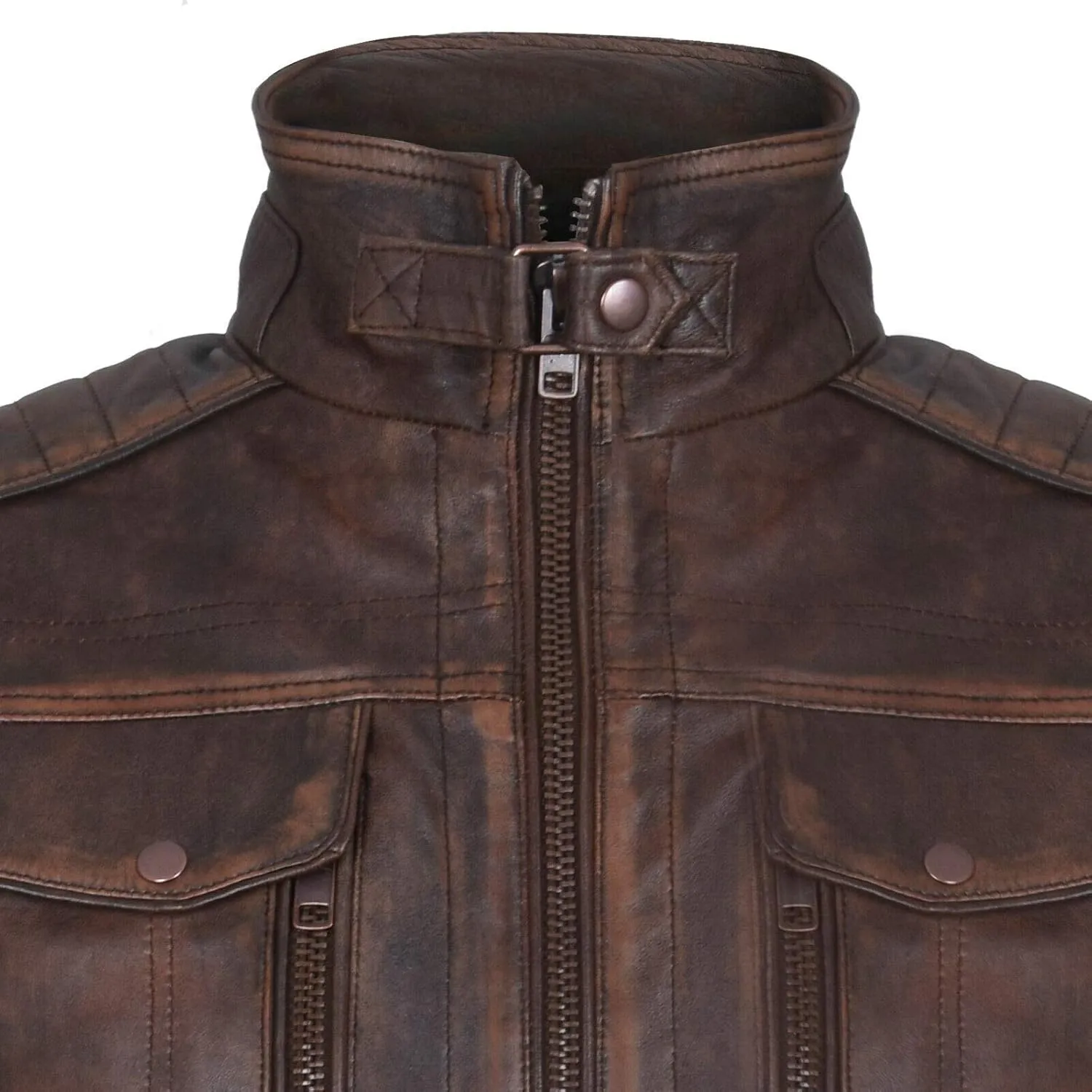 Men's Racer Vintage100% Leather Retro Biker Jacket Distressed Motorcycle